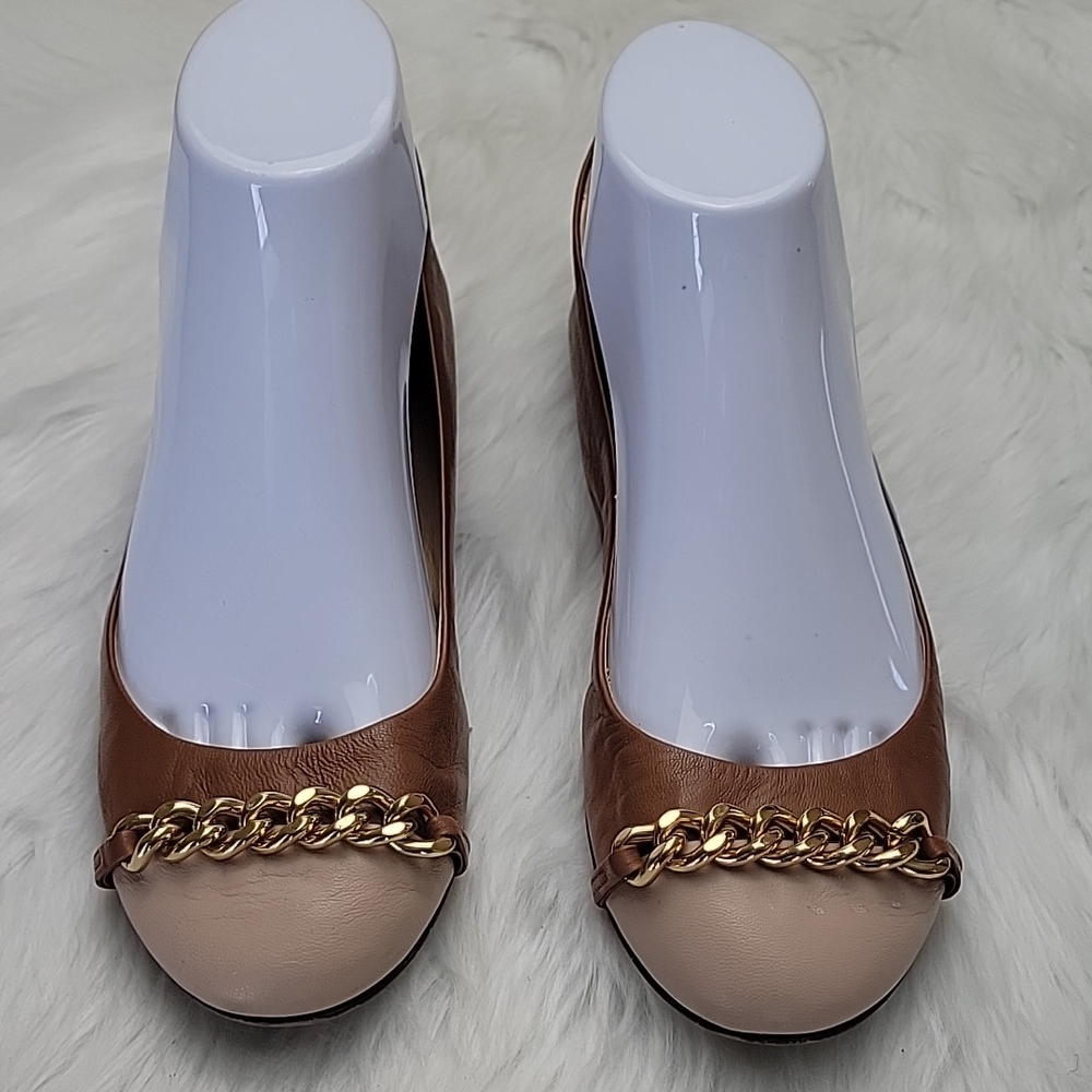 J.CREW Two Tone Leather Cap Toe Gold Chain Accent Preppy Old Money Ballet Flat 9